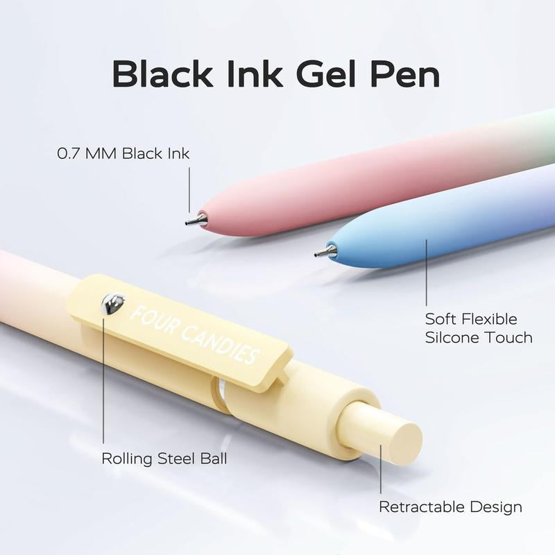 Black Gel Pens, 6Pcs 0.7Mm Quick Dry Black Ink Pens with 3 Extra Refills, Fine Point Smooth Writing Pens for Journaling, Office, Note Taking, School Supplies, Nurse Aesthetic(Black Gray White&Gradient)