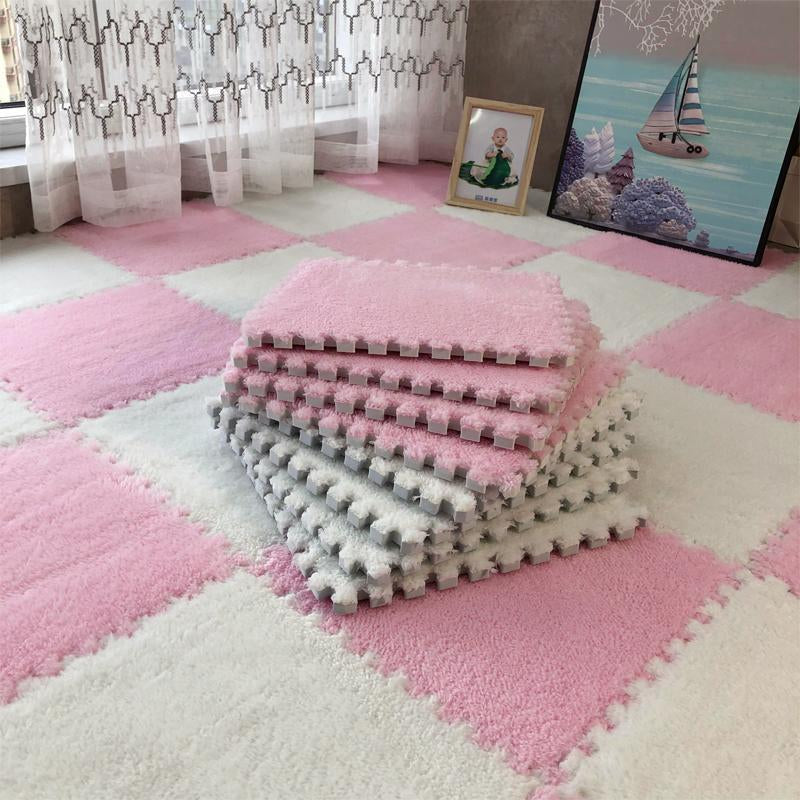 Checkerboard Pattern Floor Mat, 12Pcs/Set Soft Non-Slip Puzzle Floor Mat, Decorative Carpet for Home Living Room Bedroom