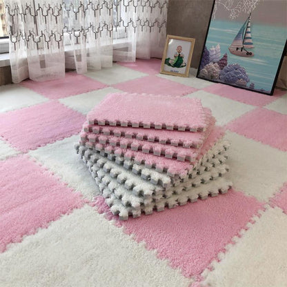 Checkerboard Pattern Floor Mat, 12Pcs/Set Soft Non-Slip Puzzle Floor Mat, Decorative Carpet for Home Living Room Bedroom
