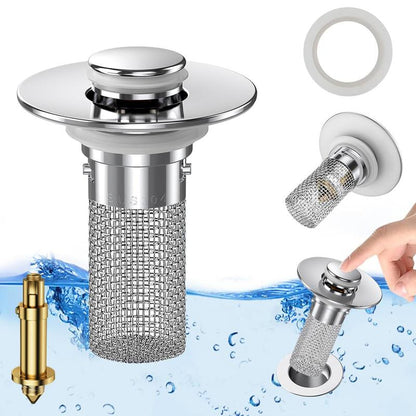 2-Pack Pop-Up Bathroom Sink Drain Strainer with Removable Stainless Steel Filter Basket - Universal Sink Stopper for Bathroom & Kitchen Basins