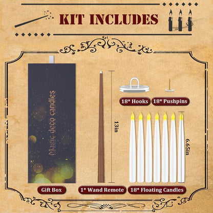 Floating Flameless Halloween Candles with Magic Wand Remote, 6.6" Hanging LED Taper Candles with Hooks & Fishing Line, Flickering Battery Operated Candles for Christmas, Windows, Spooky Indoor Outdoor Decor