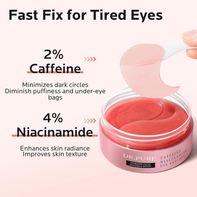 Under Eye Patches for Puffiness: Dark Circles and Puffy Eyes Treatment Caffeine Eye Mask with Niacinamide Hyaluronic Acid - Smooth Wrinkles Reduce Eye Bags Undereye Gel Pad (30 Pairs)