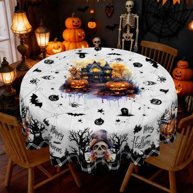 Eikione-Spooky Night Halloween Tablecloth – Moon, Bat & Graveyard Print – Waterproof & Wrinkle-Free for Any Table Shape