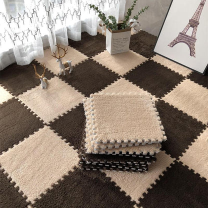 Checkerboard Pattern Floor Mat, 12Pcs/Set Soft Non-Slip Puzzle Floor Mat, Decorative Carpet for Home Living Room Bedroom