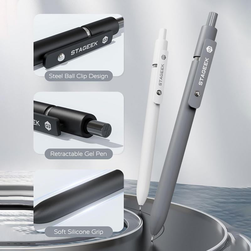 Black Gel Pens, 6Pcs 0.7Mm Quick Dry Black Ink Pens with 3 Extra Refills, Fine Point Smooth Writing Pens for Journaling, Office, Note Taking, School Supplies, Nurse Aesthetic(Black Gray White&Gradient)