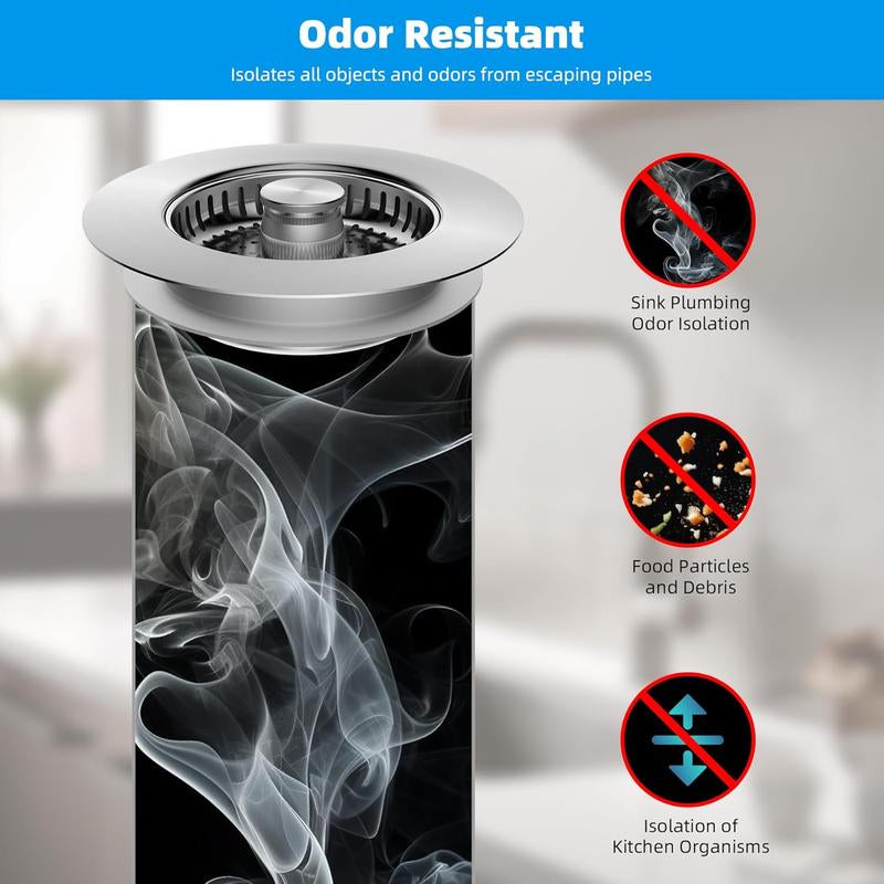 All Metal Stainless Steel 3-In-1 Kitchen Sink Drain Strainer and Stopper Combo, Upgraded Sink Stopper, Anti-Clog Stainless Steel Basket Strainer with Handle, Suitable for US Standard 3-1/2 Inch Drains