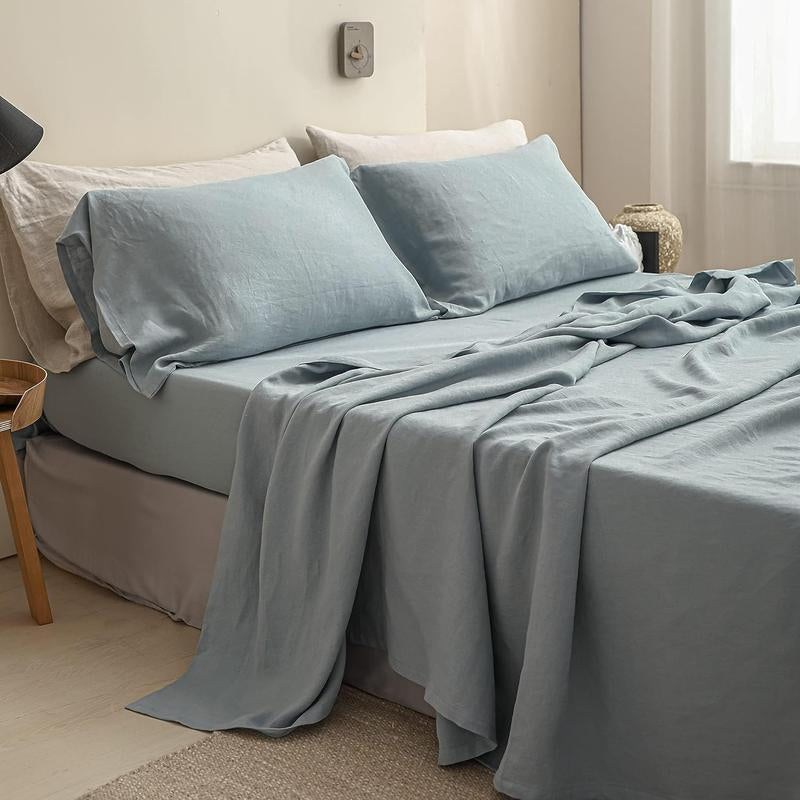 Simple&Opulence 100% Linen Sheets Set, Natural French Linen Bed Sheets, Breathable Soft Durable Bedding Set for All Season