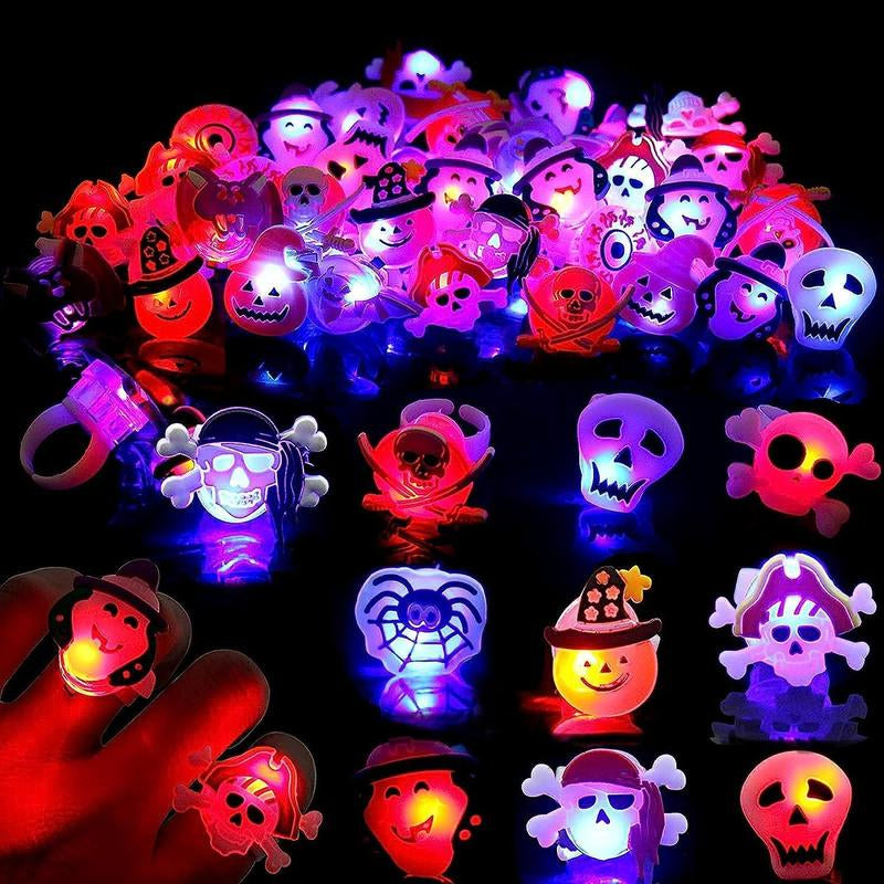 50Pcs LED Halloween Ring,Halloween Ring,Glowing Pumpkin Skull Ring Gift,Halloween Christmas Party Decoration Home Horror Props Supplies,Perfect for Halloween