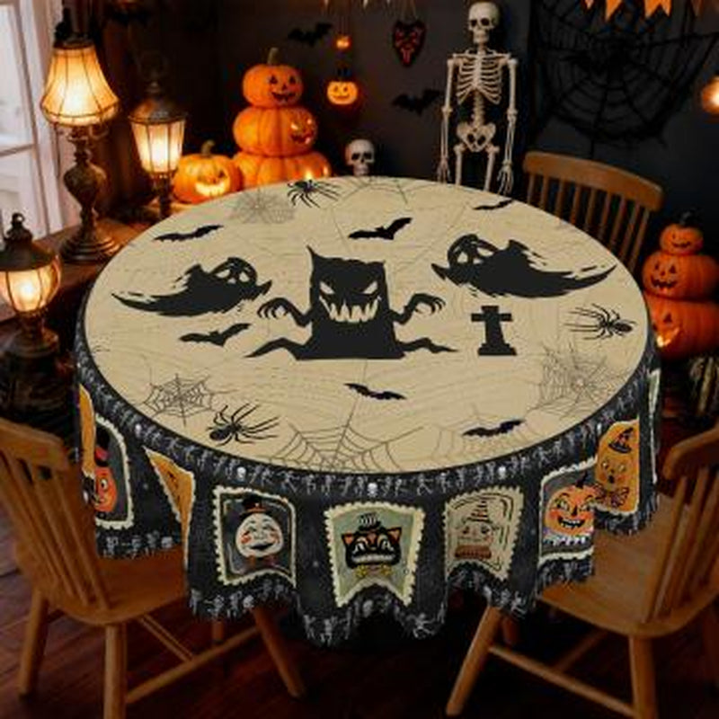 Eikione-Spooky Night Halloween Tablecloth – Moon, Bat & Graveyard Print – Waterproof & Wrinkle-Free for Any Table Shape
