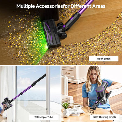 [Home Essential] Cordless Stick Vacuum Cleaner with 35Kpa Suction, anti - Tangle Brush and Upgraded Green Light, Ideal for Home Cleaning