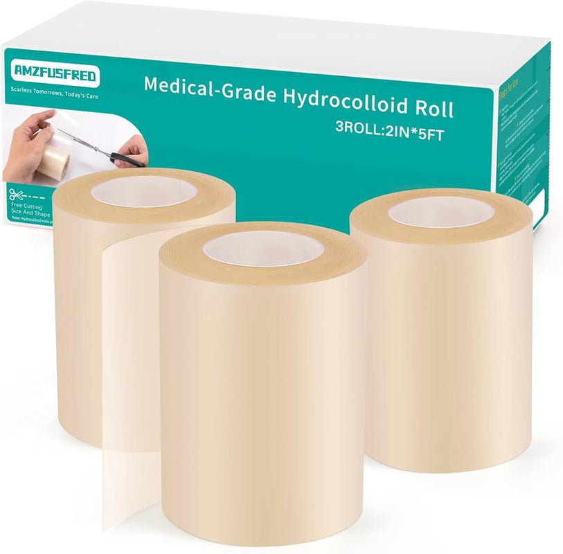 Amzfusfred Medical-Grade Hydrocolloid Bandage Roll Waterproof Flexible Hypoallergenic Latex-Free for Wound Care Secure Adhesion Semi-Transparent Comfortable Design