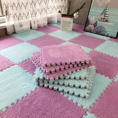Checkerboard Pattern Floor Mat, 12Pcs/Set Soft Non-Slip Puzzle Floor Mat, Decorative Carpet for Home Living Room Bedroom