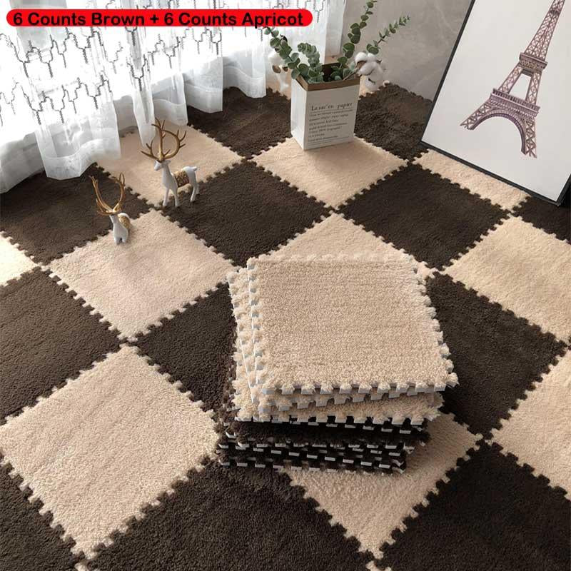 Checkerboard Pattern Floor Mat, 12Pcs/Set Soft Non-Slip Puzzle Floor Mat, Decorative Carpet for Home Living Room Bedroom