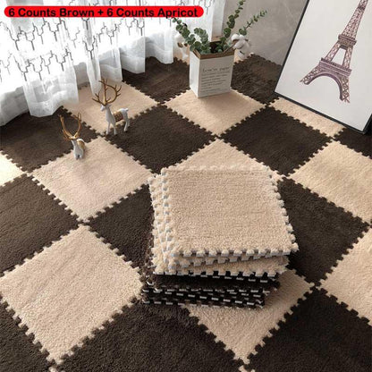 Checkerboard Pattern Floor Mat, 12Pcs/Set Soft Non-Slip Puzzle Floor Mat, Decorative Carpet for Home Living Room Bedroom