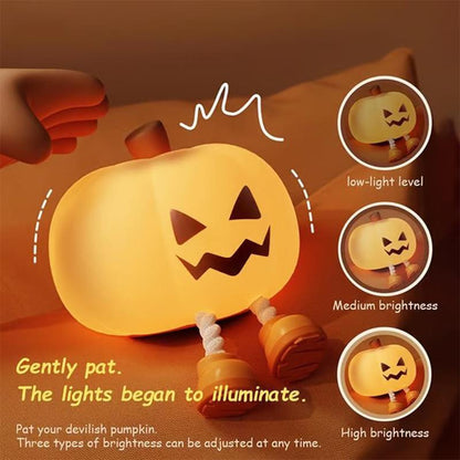 Halloween Pumpkin Nightlight, Halloween Outdoor Decoration, Mini LED Pumpkin Lamp, with 3-Level Adjustable Light, Child-Friendly Nightlight, Safe Silicone Rechargeable Bedside Touch Light, Suitable for Families