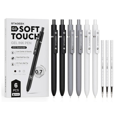 Black Gel Pens, 6Pcs 0.7Mm Quick Dry Black Ink Pens with 3 Extra Refills, Fine Point Smooth Writing Pens for Journaling, Office, Note Taking, School Supplies, Nurse Aesthetic(Black Gray White&Gradient)