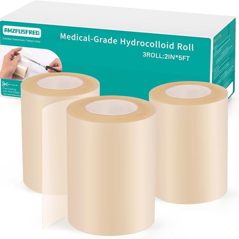 Amzfusfred Medical-Grade Hydrocolloid Bandage Roll Waterproof Flexible Hypoallergenic Latex-Free for Wound Care Secure Adhesion Semi-Transparent Comfortable Design