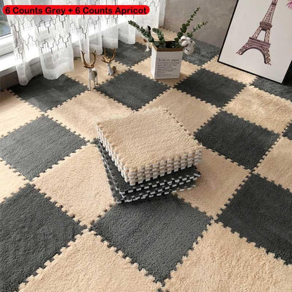 Checkerboard Pattern Floor Mat, 12Pcs/Set Soft Non-Slip Puzzle Floor Mat, Decorative Carpet for Home Living Room Bedroom