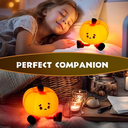 Halloween Pumpkin Nightlight, Halloween Outdoor Decoration, Mini LED Pumpkin Lamp, with 3-Level Adjustable Light, Child-Friendly Nightlight, Safe Silicone Rechargeable Bedside Touch Light, Suitable for Families