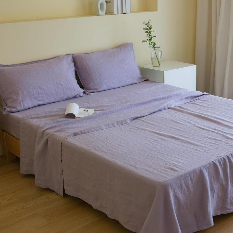 Simple&Opulence 100% Linen Sheets Set, Natural French Linen Bed Sheets, Breathable Soft Durable Bedding Set for All Season