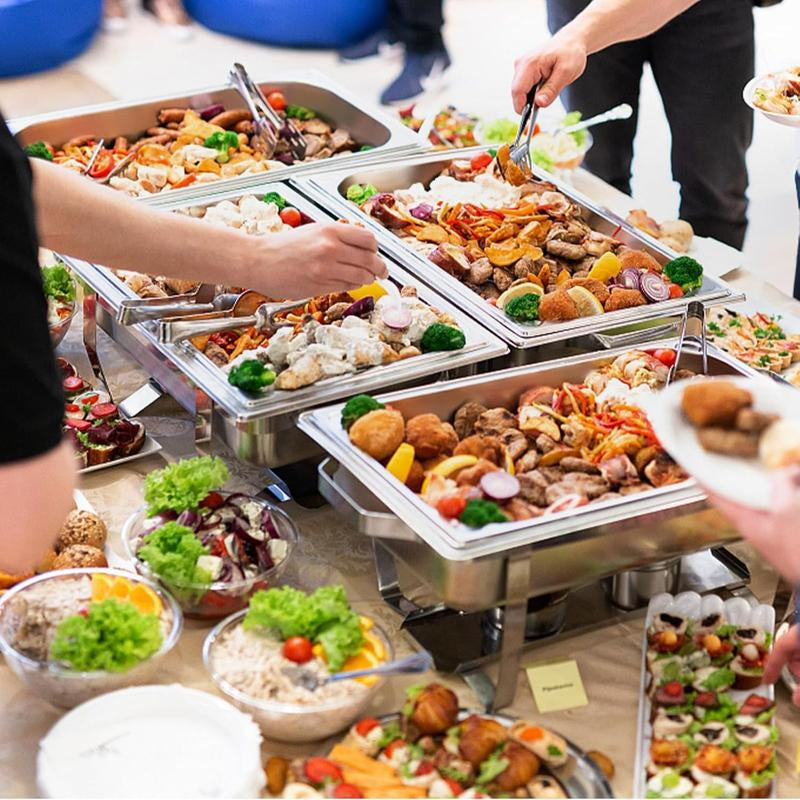 Kerilyn 4 Packs 9QT Chafing Dishes for Buffet Set, Rectangular Stainless Steel Food Warmer Sets with Lids, Food Pans, Water Pan and Fuel Holders for Restaurant Catering Parties Weddings Serving Food Warmer & Chafers Servers Sets