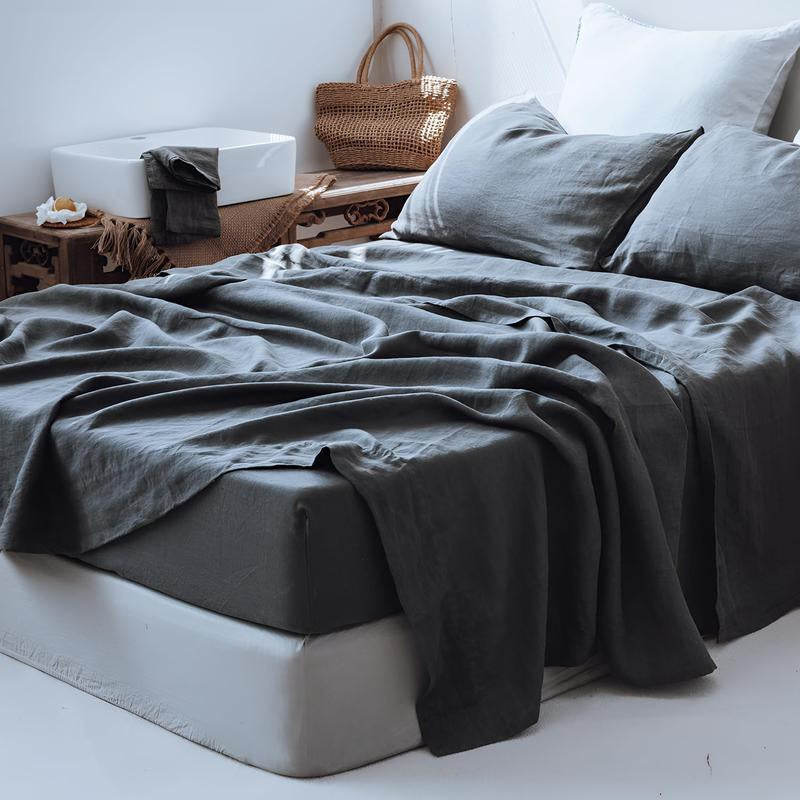 Simple&Opulence 100% Linen Sheets Set, Natural French Linen Bed Sheets, Breathable Soft Durable Bedding Set for All Season