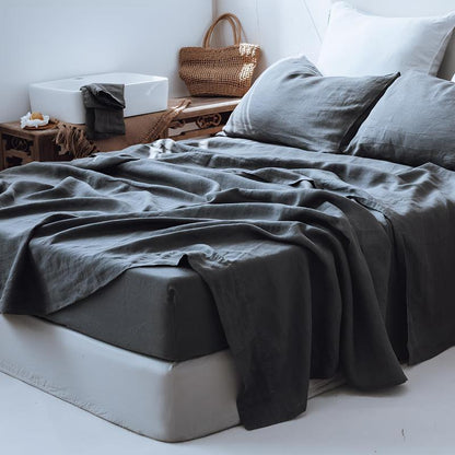 Simple&Opulence 100% Linen Sheets Set, Natural French Linen Bed Sheets, Breathable Soft Durable Bedding Set for All Season
