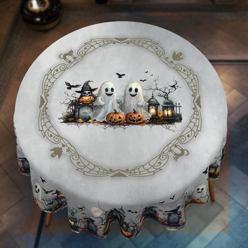 Eikione-Spooky Night Halloween Tablecloth – Moon, Bat & Graveyard Print – Waterproof & Wrinkle-Free for Any Table Shape