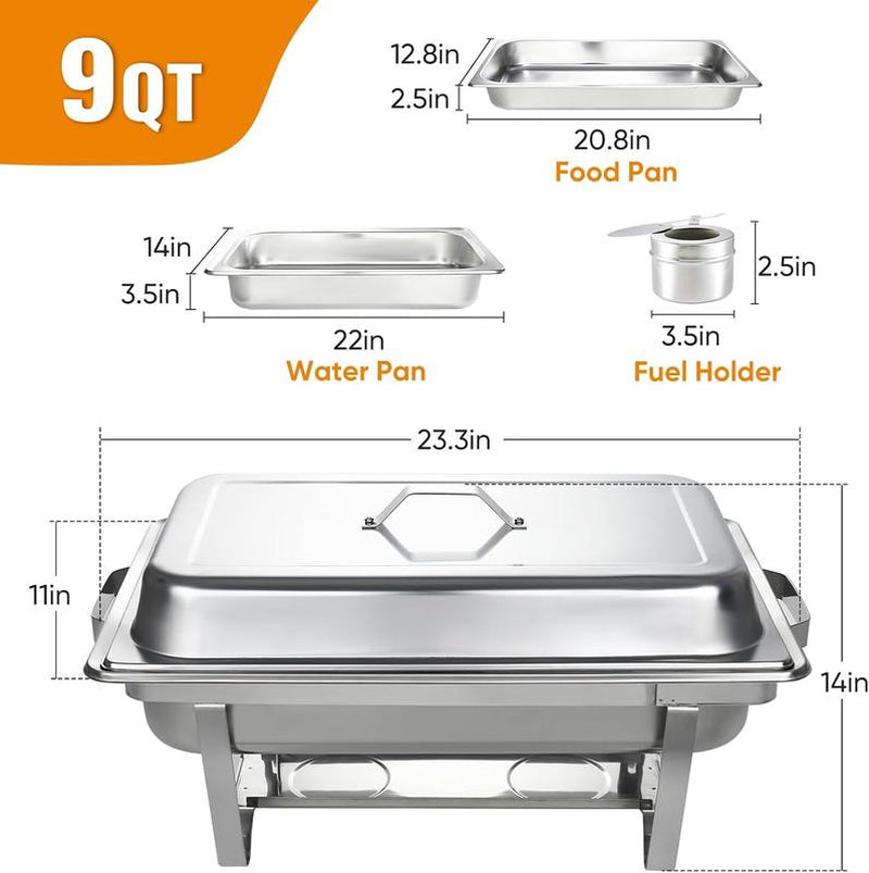 Kerilyn 4 Packs 9QT Chafing Dishes for Buffet Set, Rectangular Stainless Steel Food Warmer Sets with Lids, Food Pans, Water Pan and Fuel Holders for Restaurant Catering Parties Weddings Serving Food Warmer & Chafers Servers Sets