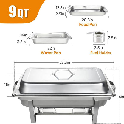 Kerilyn 4 Packs 9QT Chafing Dishes for Buffet Set, Rectangular Stainless Steel Food Warmer Sets with Lids, Food Pans, Water Pan and Fuel Holders for Restaurant Catering Parties Weddings Serving Food Warmer & Chafers Servers Sets