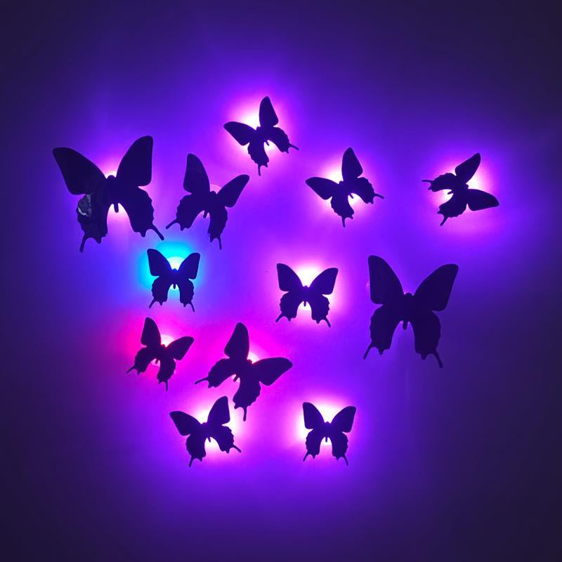 Bougerv 3D Bat Design LED Decorations 12Pcs/24Pcs Set Spooky Ornaments for Home Party Festival Halloween Easy Install Wall Stickers Smooth Application - Decorative（Non-Remote）