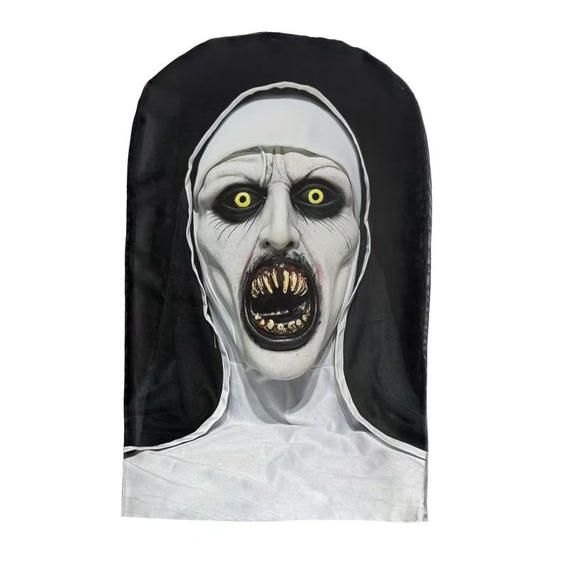 Frightening Nun Costume Mask for Halloween Parties - Breathable Mesh Headgear ,For Party ,Street Style Horror Accessory,High Visibility- Safe and Comfortable