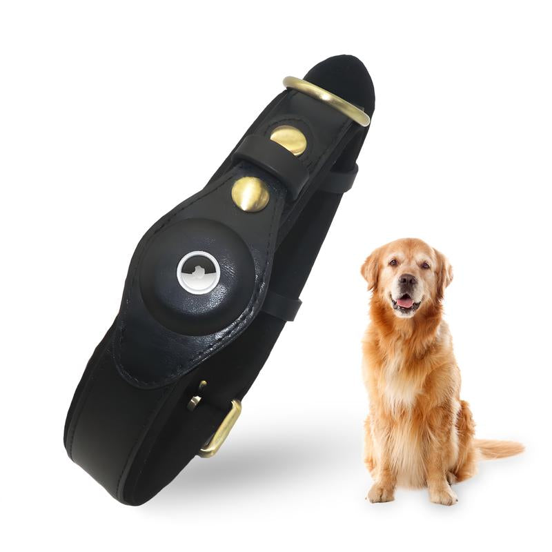 Bon Chien Leather Dog Collar with Apple Airtag Holder- Secure and Track Your Beloved Pets-Premium Pet Accessory for Dogs- Waterproof and Adjustable Dog Collar