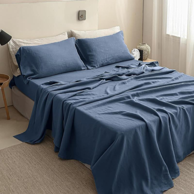Simple&Opulence 100% Linen Sheets Set, Natural French Linen Bed Sheets, Breathable Soft Durable Bedding Set for All Season