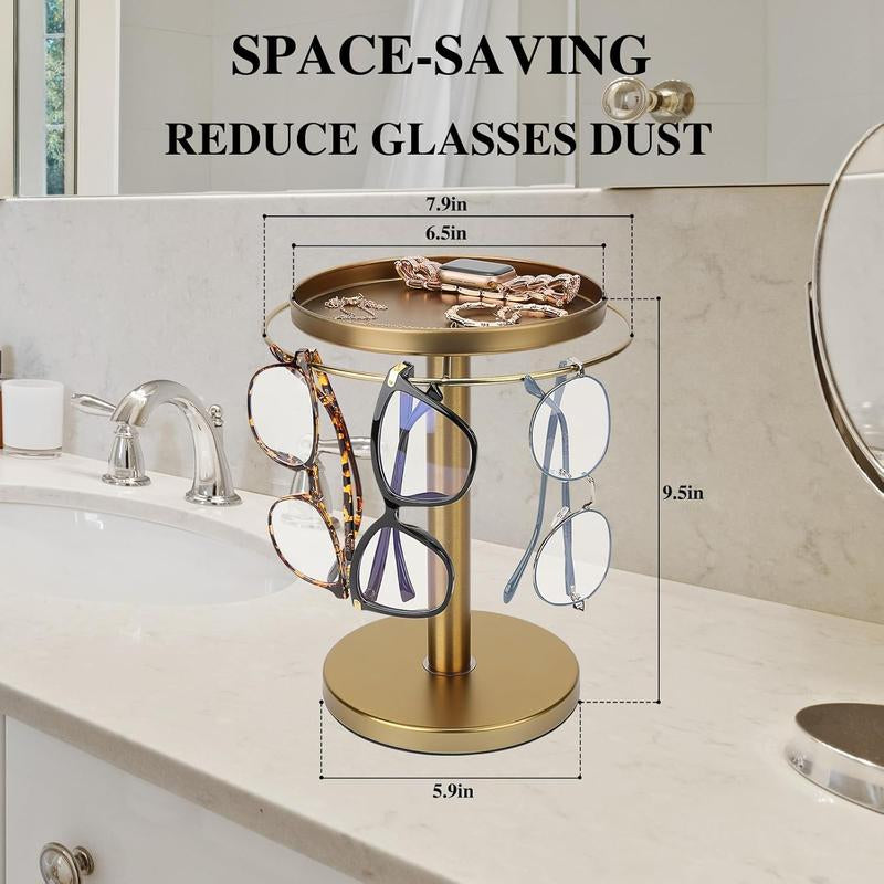 360? Rotating Sunglass Organizer Storage, Stainless Steel Glasses Holder Stand, Glasses Organizer with Tray for Desk, Dresser, Tabletop, Nightstand and Home Decor ()