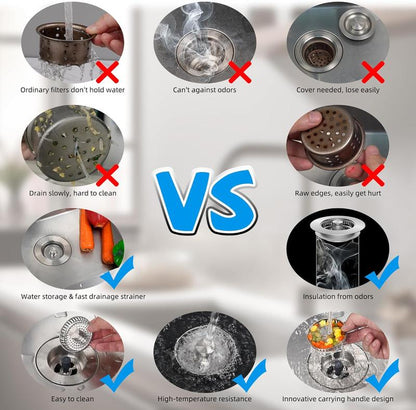 All Metal Stainless Steel 3-In-1 Kitchen Sink Drain Strainer and Stopper Combo, Upgraded Sink Stopper, Anti-Clog Stainless Steel Basket Strainer with Handle, Suitable for US Standard 3-1/2 Inch Drains