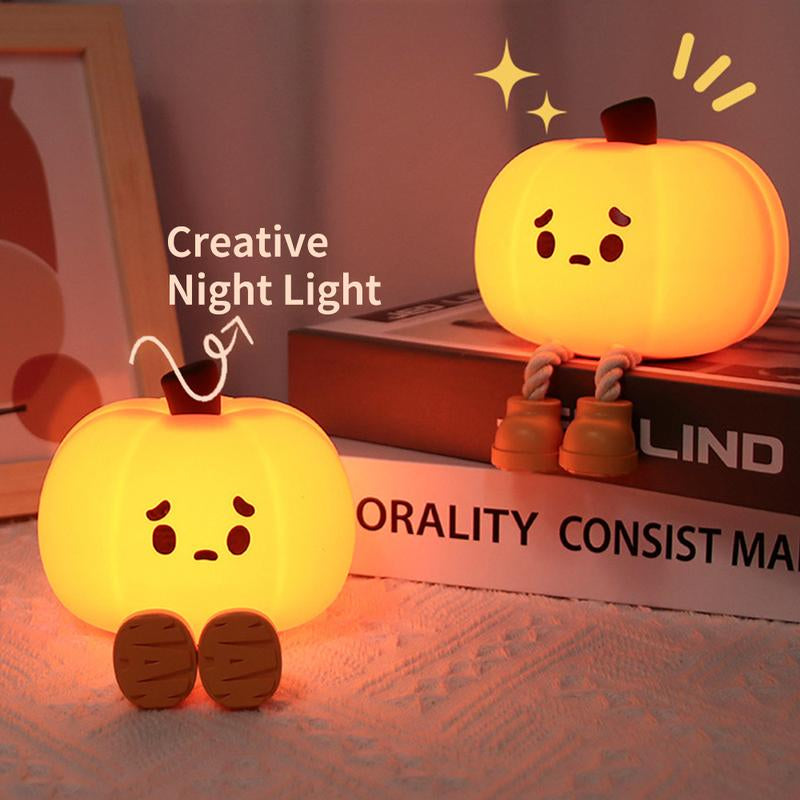 Halloween Pumpkin Nightlight, Halloween Outdoor Decoration, Mini LED Pumpkin Lamp, with 3-Level Adjustable Light, Child-Friendly Nightlight, Safe Silicone Rechargeable Bedside Touch Light, Suitable for Families