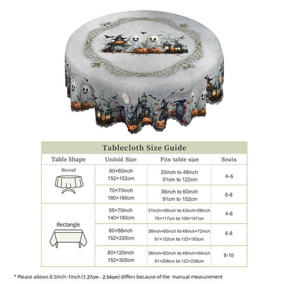 Eikione-Spooky Night Halloween Tablecloth – Moon, Bat & Graveyard Print – Waterproof & Wrinkle-Free for Any Table Shape