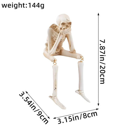 3Pcs Halloween Statues No-Evil Skeleton Collectible-Figurines - Realistic Skull Decorations See Speak Hear No Evil Home Decor Set of 3, 2.3L X 4W X 4.3H Inch Ornaments Swinging Pumpkin Mini Finger Scary Flying Ghost Doll Costume Bat Wings Pet